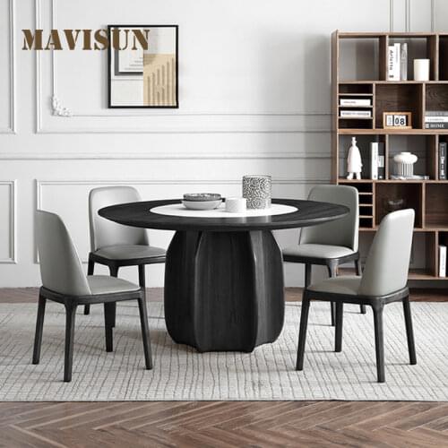 Modern minimalist dining table and chair combination wabi-sabi style Nordic style smoked wood grain rock board dining table home