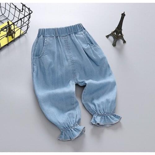 Girls' Tencel jeans childrens Lantern pants thin