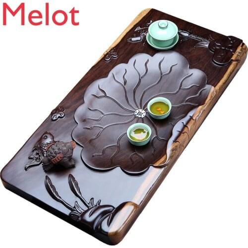 Ebony Tea Tray Solid Wood Household Tea Tray Kung Fu Tea Set Tea Pitcher Simple Large Drainage Carving