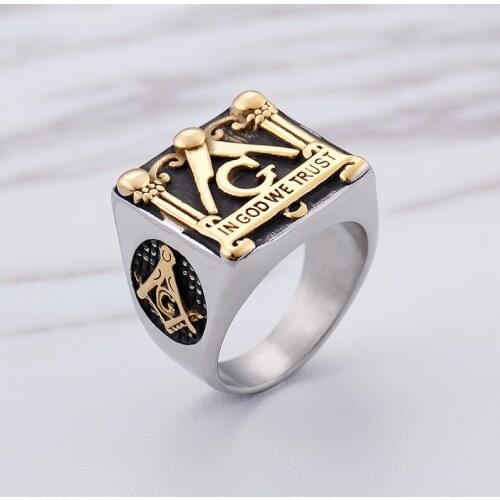 European and American vintage Masonic elements ring gold casting stainless steel ring mens jewelry