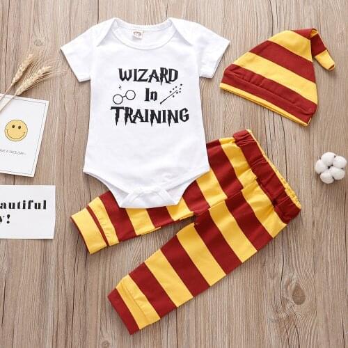 Newborn Infant Suits Cotton Recem Nascido Striped Letter Jumpsuit+Hat 2pcs Baby Romper Set Summer Short Sleeve Boys Clothes Sets