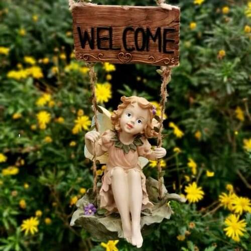 American Style Creative Garden Decoration Outdoor Yard Garden Decor ResinStatue Balcony Hanging Ornament Flower Fairy Sculpture
