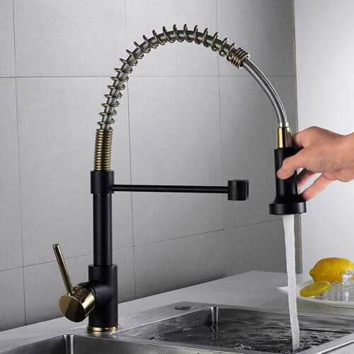 Kitchen Faucet Deluxe Black Pull-down Kitchen Tap Brass Faucet Pull Out Spray Mixer Tap Water TapS Deck Mounted 360 Rotation