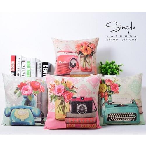 Linen Pillow Case Office Sofa Cushion Cover American style Retro Landline camera 6333 Pillow Cover Home Decorative Pillows