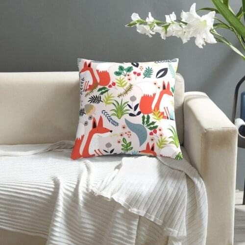 Cute Colorful Sweet Pink And Blue Flower Garden And Fox pillowcase printed cushion cover sofa waist pillow pillow cover