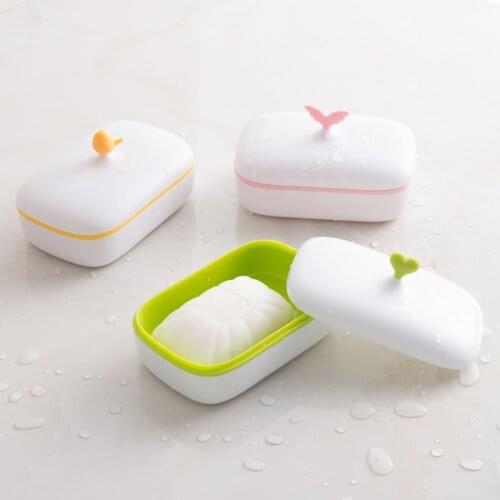 Lovely Portable Double-layer Drain Soap Box Bathroom Dustproof Waterproof Soap Holder with Lid Toilet Soap Tray Dish Container