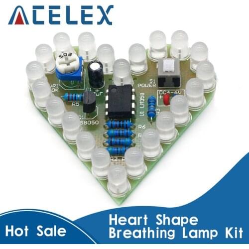 DIY Kit Heart Shape Breathing Lamp Kit DC 4V-6V Breathing LED Suite Red White Blue Green DIY Electronic Production for Learning