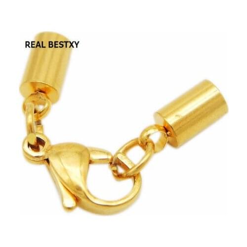 REAL BESTXY Custom Logo 50pc/lot Stainless Steel Clasps Hooks Cords End Caps Cord For Jewelry Making Bracelet Necklace DIY