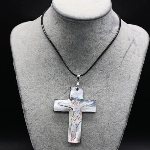 Natural Mother of Pearl Shell Pendant Necklace Cross Shape Black Shell Necklace for Women Men Charms Necklace Jewelry Gift