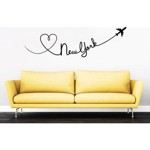 2017 New York Quote Travel Wall Decal Love Planes Wall Stikcer Bedroom Romantic Living Room Wall Decal Kid Removable Vinyl LA128
