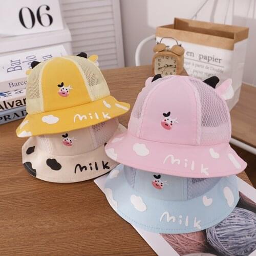 Doitbest mesh Kids Cotton Bucket Hats Summer Panama milk cow cartoon Sun Cap Spring Baby Boys Girls Outdoor Beach Fisherman Hat