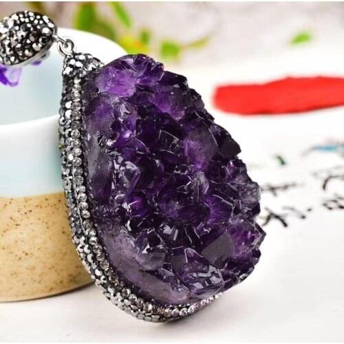 Natural amethyst pendant cluster mineral crystal specimen healing 1pc