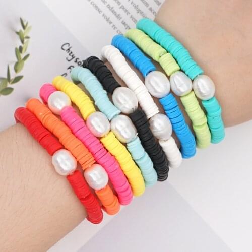Polymer Clay Bracelet for Women Charm Imination Pearal Bracelet Femme Jewelry Beads Geometric Chain Bracelets Set Chain