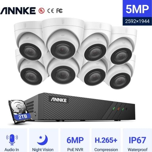 ANNKE 5MP H.265+ Super HD POE Network Video Security System 2.8mm Waterproof Outdoor POE IP Cameras 2.8mm Dome PoE Camera Kit