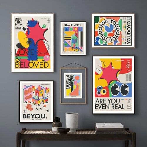 Modern Cartoon Love Playful Posters Print Abstract Geometry Stairs Canvas Wall Picture Kid‘s Bedroom Cuadros Home Decor Nursery