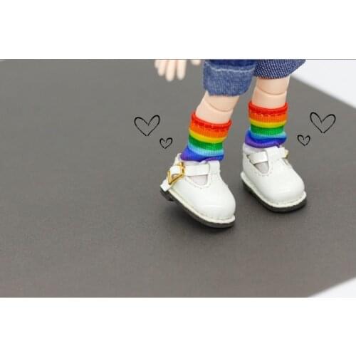 OB11 doll shoe size base t-shaped shoes and Blythes doll shoes simple round toe leather shoes, champagne white black and blue