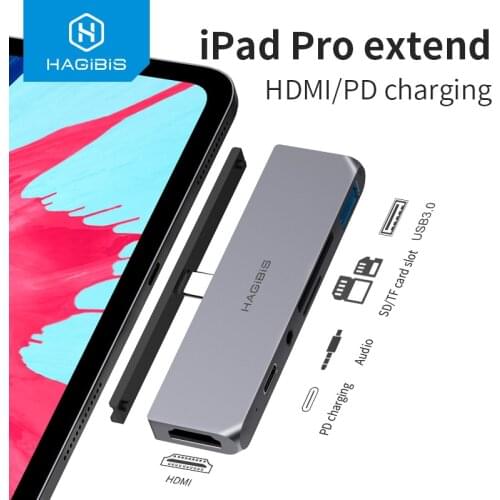 Hagibis USB C HUB TYPE-C to HDMI-compatible Adapter 3.5mm Audio PD Charging USB 3.0 Port Converter for iPad Pro Macbook Laptop