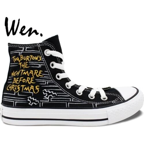Wen Design Custom Hand Painted Shoes Nightmare Before Christmas Man Woman High Top Canvas Sneakers for Christmas Gifts