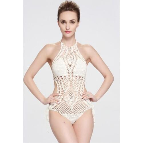Crochet One Piece Swimwear Swimwsuit Sexy Monokini Halter Knitting Bathing Suit Hollow Out Swimwear Swimsuit Beachwear A248