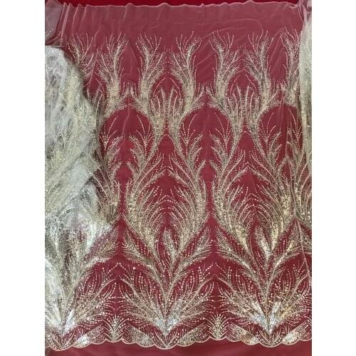 Embroidered tulle fabric SYJ-418887 with beads and sequins for fashion dress top selling tulle french net fabric