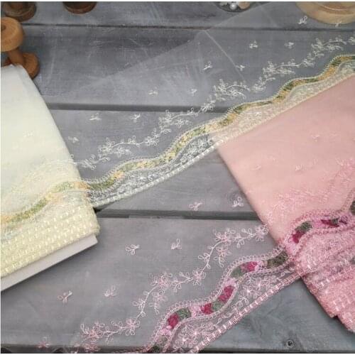 1 Meter High End Yellow Pink Embroidery Flower Lace Trim Ribbons DIY Fabric Garment Wedding Sewing Accessories 15cm