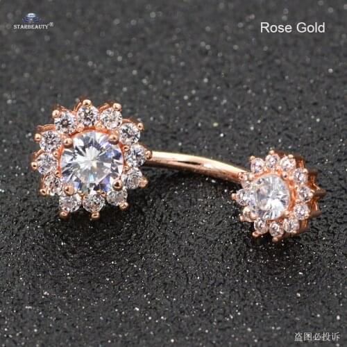 14G Top Bright Gem Belly Piercing Nombril Rose Gold Color Earrings Belly Button Rings Navel Piercing Sexy Belly Dance Ornament