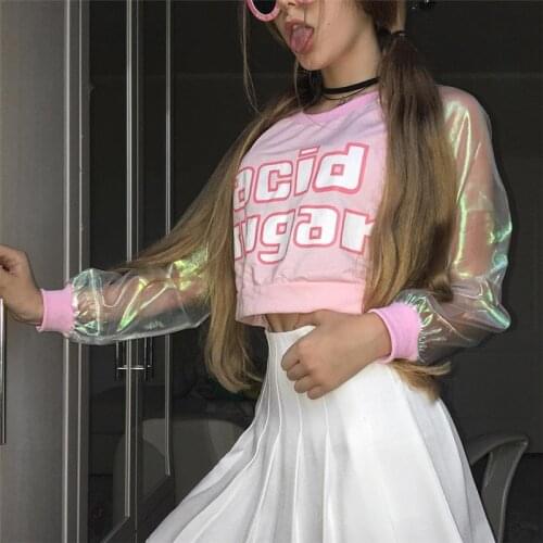 Harajuku style colorful psychedelic long-sleeve sweater college style T-shirt female student Top Women Long Sleeve Shirts Top
