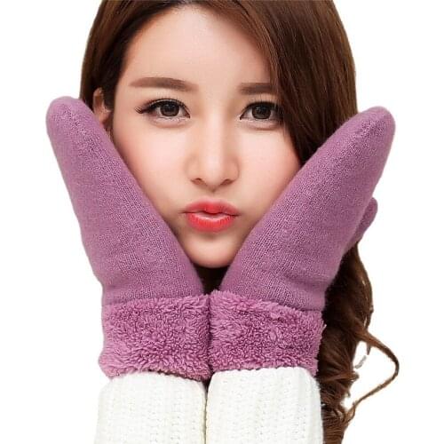 LJCUIYAO Women Men Gloves Warm Winter Knitted Full Finger Gloves Mittens Girl Female Woolen Glove Wool Plush Bow High Quality