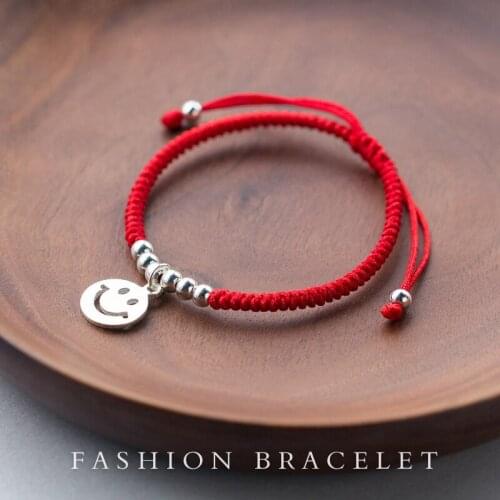 925 sterling silver Bracelet for Women Simple smile red rope Charm Bracelets Dainty Friendship Jewelry