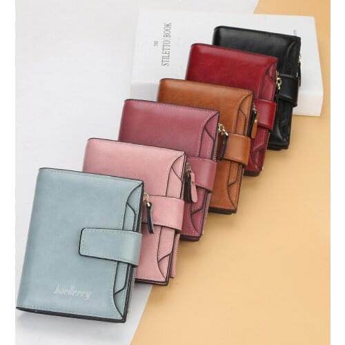 Women PU Leather Wallet Small Zipper Coin Purse Short Ladies Wallets ID Credit Card Holder Red Girls Luxury Brand Designer Purse