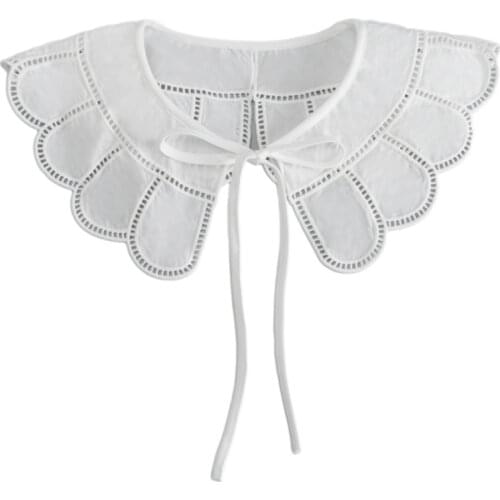 Women Lace-Up Bowknot False Fake Collar Hollow Out Jacquard Petal Big Shawl Wrap Decorative Necklace Cotton Capelet