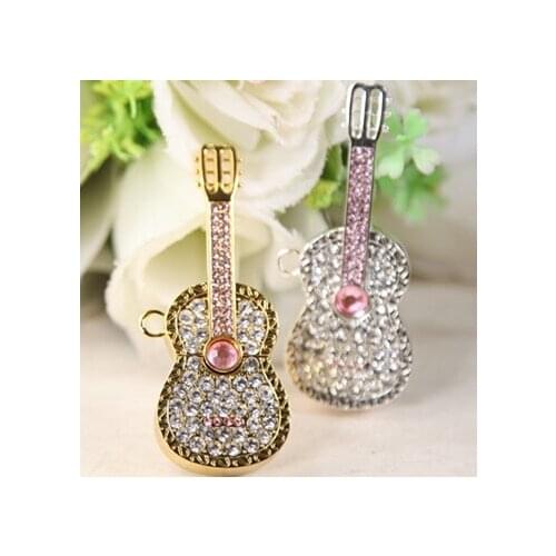 Gold Silver Crystal Pen Drive Guitar Memory Usb Stick 3.0 Usb Drive 1TB 2TB Jewelry Necklace Pendrive 128gb 16gb 32gb 64gb Gift