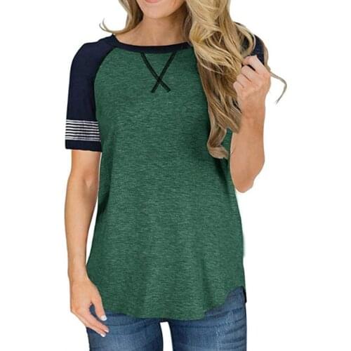 2021 Summer Women Short Sleeve Stitching O-Neck Casual T-shirt Loose Solid Color Ladies Tops Street Fashion Female Tshirts