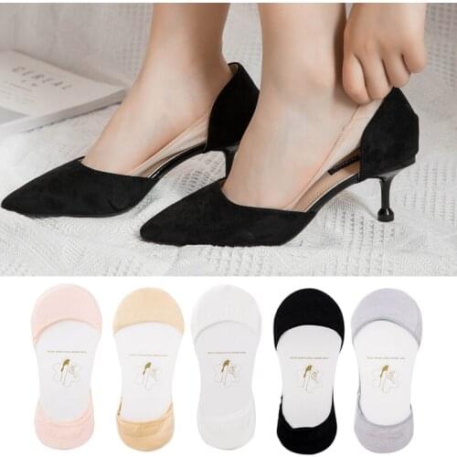 3/4/5Pair Invisible Boat Socks for Summer Anti Slip Silicone No Show Socks for Women High Heel Shoe Liner Socks Chausette Femme