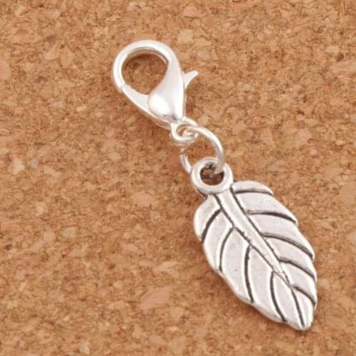 Cute Small Leaf Lobster Claw Clasp Charm Beads 32.8x9.4mm 30pcs zinc alloy Bead Jewelry DIY C383