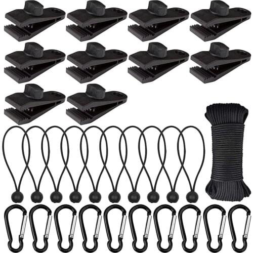31Pcs Camping Tarp Clip Set with Carabiner and Tied Rope,Tent Accessories for Awnings Outdoors Camping Garden