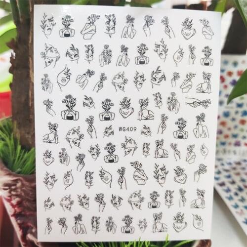 3D Stickers for Nails Flowers Grass Line Face Shape Design Nails Art Decoration Manicure Stickers Sliders Nail Foil Accessories