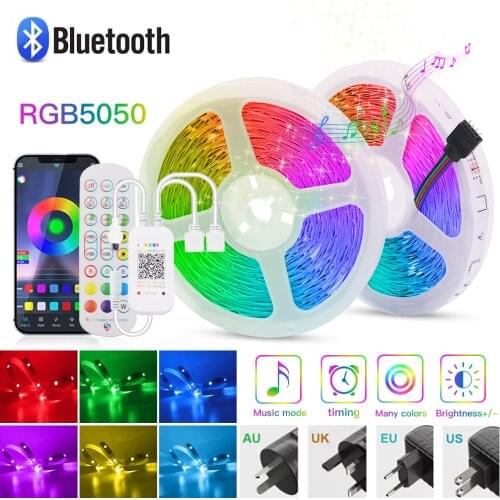 5-20M Bluetooth LED Strip 5050 RGB Strip LED Light Flexible Ribbon Stripe DC12V RGB LED Diode Tape Music IR Controller Adapter