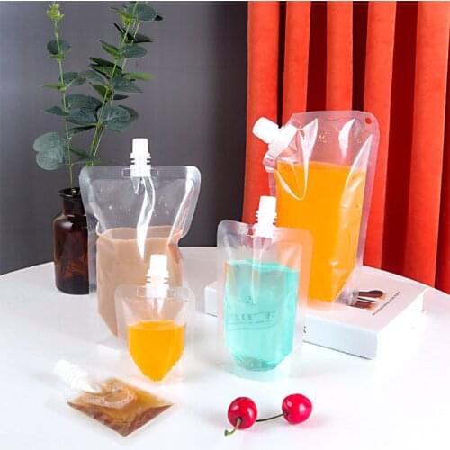 100Pc Portable Transparent Plastic Spout Pouch Reusable Durable Plastic Bottle Pouch For Liquid Drink Pouch Sealed Packaging Bag