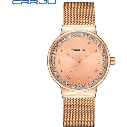 New Luxury Top Brand CRRJU Women Quartz Bracelet Watch Women Dress Watches Ladies Fashion Casual Silver Rhinestones WristWatch
