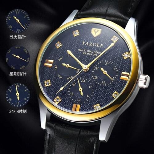 2020 Watch Men Yazole Brand Fashion Business Watches Luxury Diamond Waterproof Quartz Wristwatches Leather Relogio Masculino