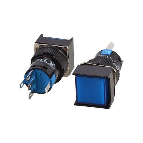 DC 24V Blue Light Square Cap 1NO 1NC Latching 16mm Push Button Switch