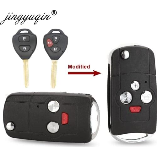 Jingyuqin 10PCS 3/4 Buttons Modified Flip Remote Key Fob Shell for Toyota Camry Rav4 Yaris tC xA xB xd Folding Key Case Replace