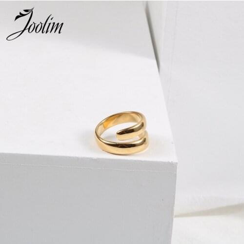 Joolim High End 18K Gold PVD Smooth Irregular Fold Rings for Women Stainless Steel Jewelry Wholesale