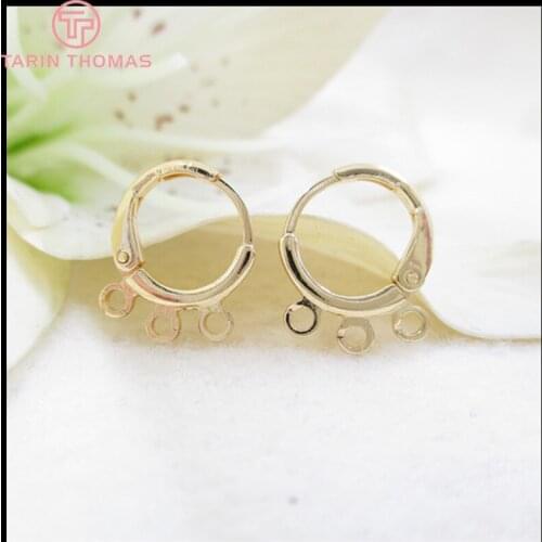 6PCS 11.5MM 24K Gold Color Plated Brass Earring Hook with 3 Hanging Holes for Jewelry Making Findings Accessories