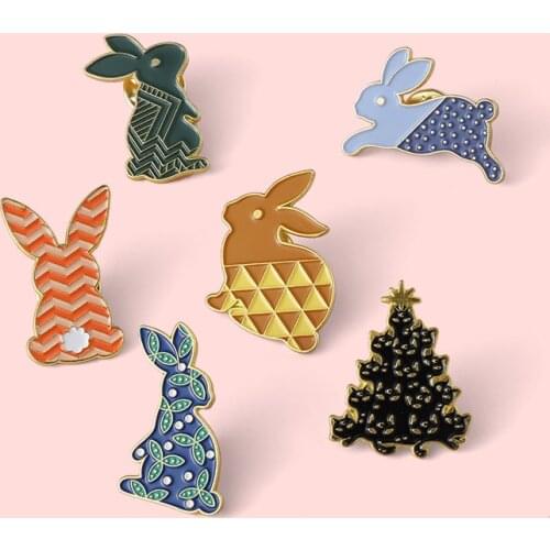 Fashion Simple Pattern Rabbit Metal Enamel Brooch Cartoon Funny Cat Tree Badge Cute Lapel Backpack Jewelry Gift for Friend