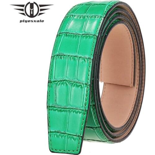 Plyesxale Authentic Mens Genuine Cowhide Belt Without Buckle Brand 3.5cm Width Non-porous Black Coffee Green Belts For Men B741