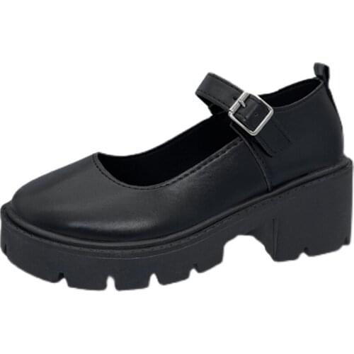 2021 New Ladies Mary Jane Single Shoes Spring and Summer Students All-match JK Thick-soled Retro British Small Leather Shoes