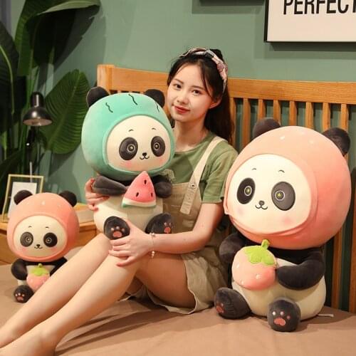 1pc 23-60cm Lovely Panda Holding Fruit Plush Toys Kawaii Panda Dolls Stuffed Soft Animal Pillow Cartoon Birthday Gift for Baby