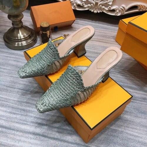 Explosion Summer Women Mules High Heels Hallow Pointed Closed Toe 2021New Summer Slides Ladies Fashion Design Luxury Brand